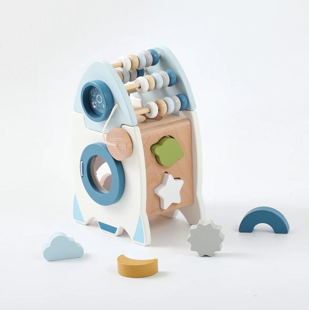 Montessori Holzrakete 5-in-1 – Lernspielzeug Formen, Farben & Zahlen ab 3 Jahren