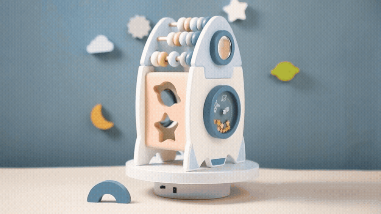 Montessori Holzrakete 5-in-1 – Lernspielzeug Formen, Farben & Zahlen ab 3 Jahren
