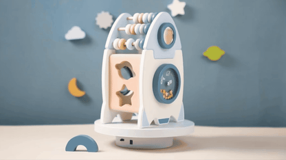 Montessori Holzrakete 5-in-1 – Lernspielzeug Formen, Farben & Zahlen ab 3 Jahren