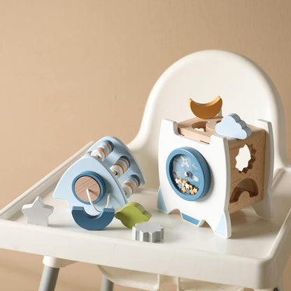 Montessori Holzrakete 5-in-1 – Lernspielzeug Formen, Farben & Zahlen ab 3 Jahren