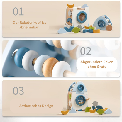 Montessori Holzrakete 5-in-1 – Lernspielzeug Formen, Farben & Zahlen ab 3 Jahren