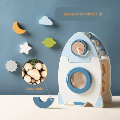 Montessori Holzrakete 5-in-1 – Lernspielzeug Formen, Farben & Zahlen ab 3 Jahren