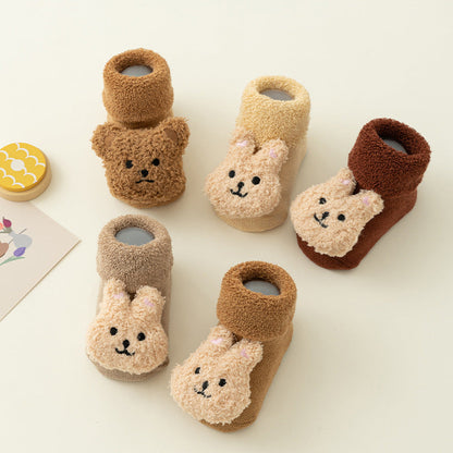 Winterbabysocken mit Plüschtier – Warm, Rutschfest und Bequem!