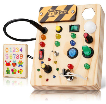Montessori LED-Lichtschalterspielzeug aus Holz – Motorik & Sensorik ab 3 Jahren