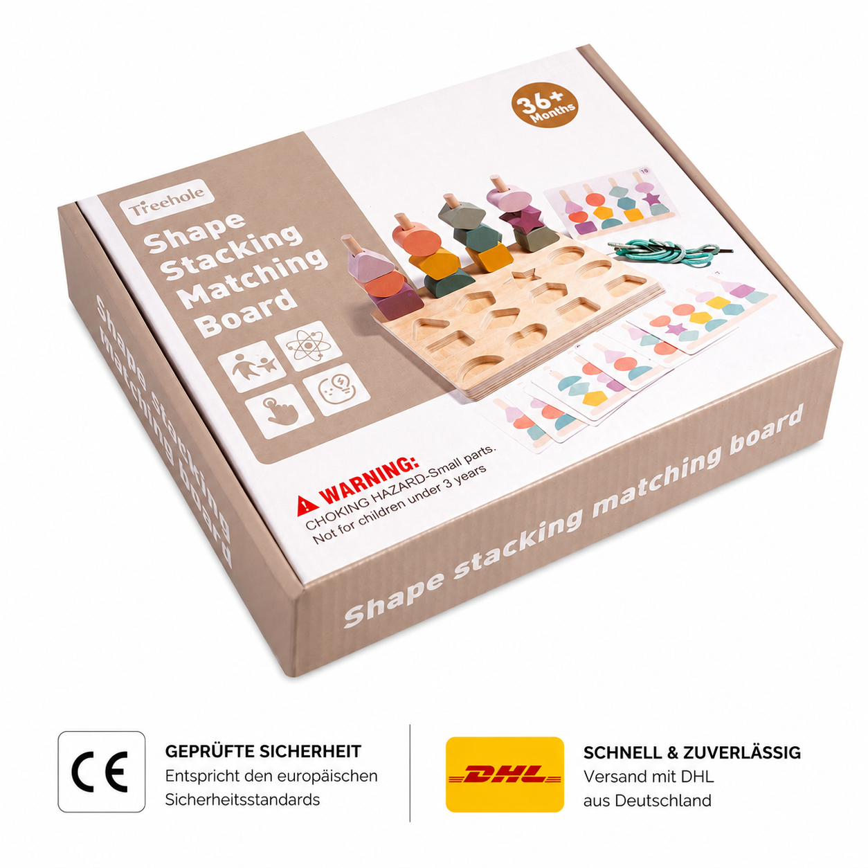 Montessori Holz Steckspiel ab 3 Jahren – Formen stapeln & auffädeln